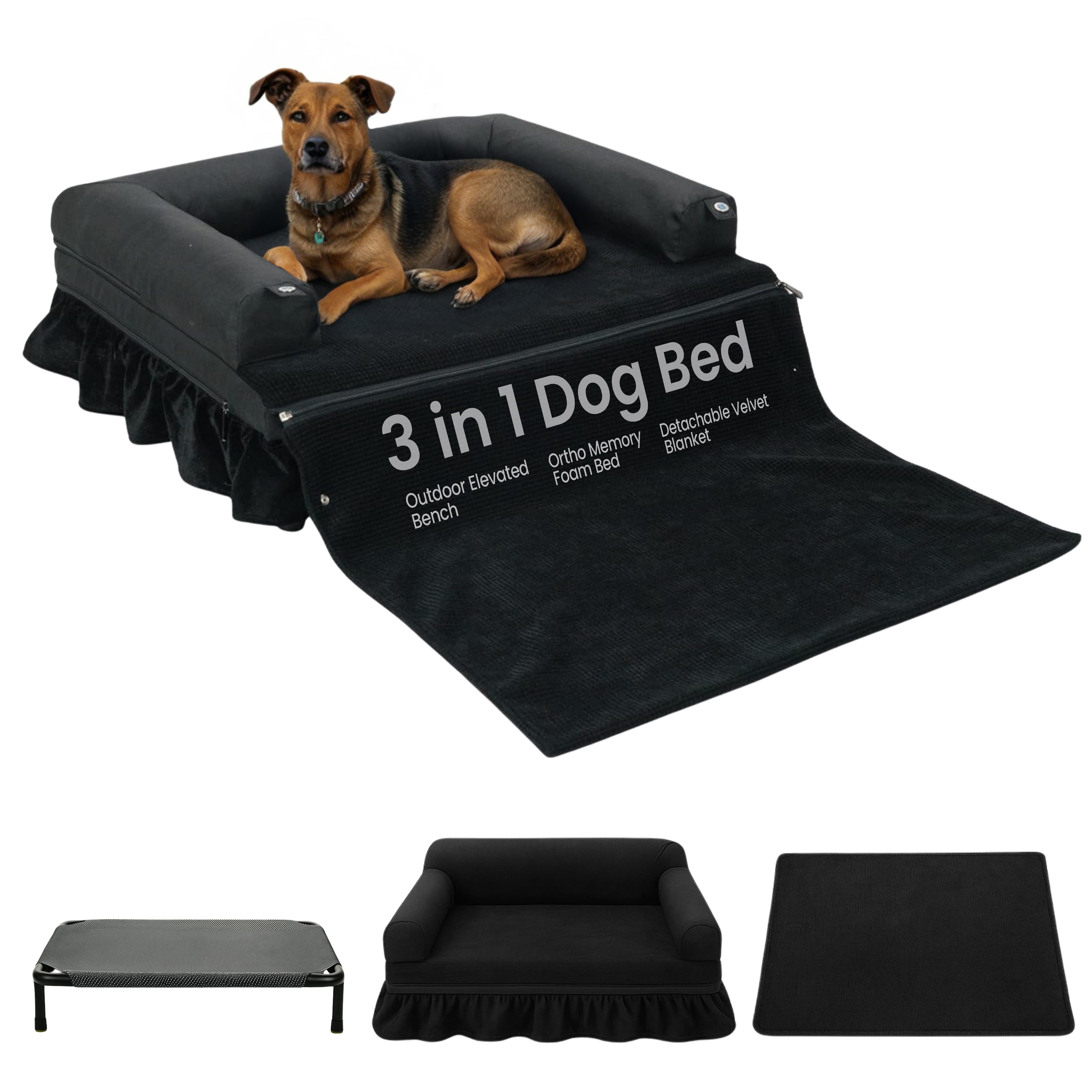 Black 3-in-1 dog bed