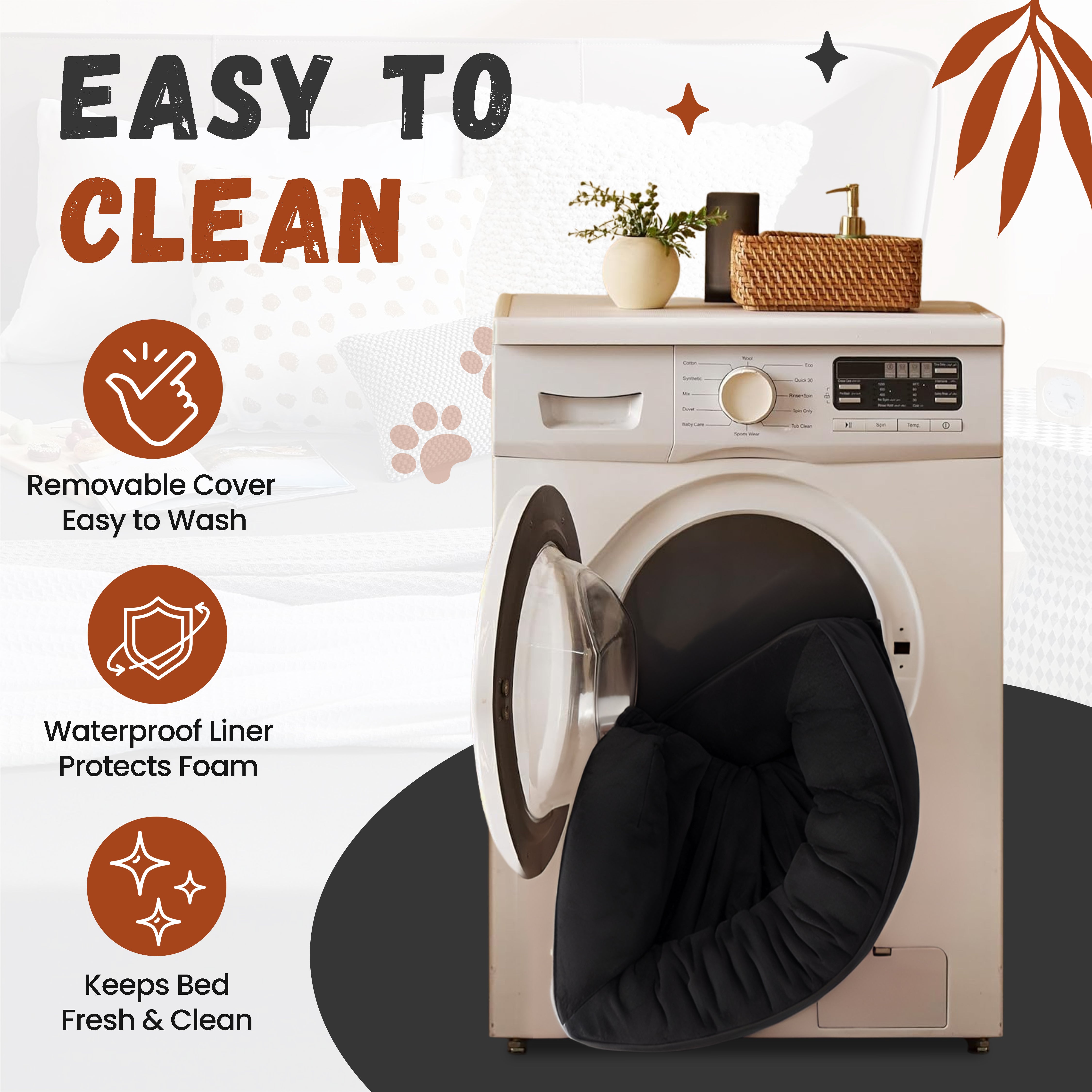 Dog bed with removable cover, washable, waterproof liner