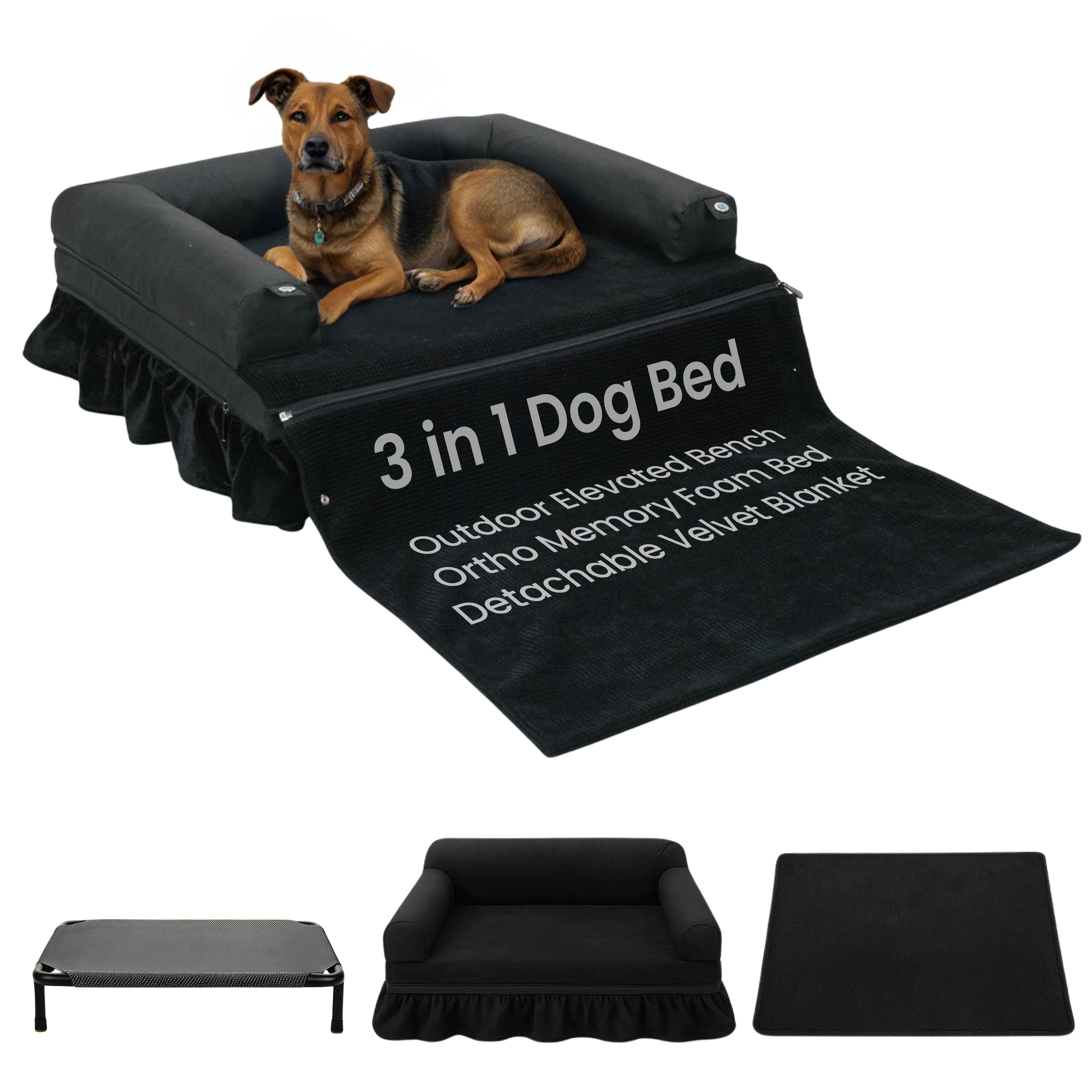 Black 3-in-1 dog bed