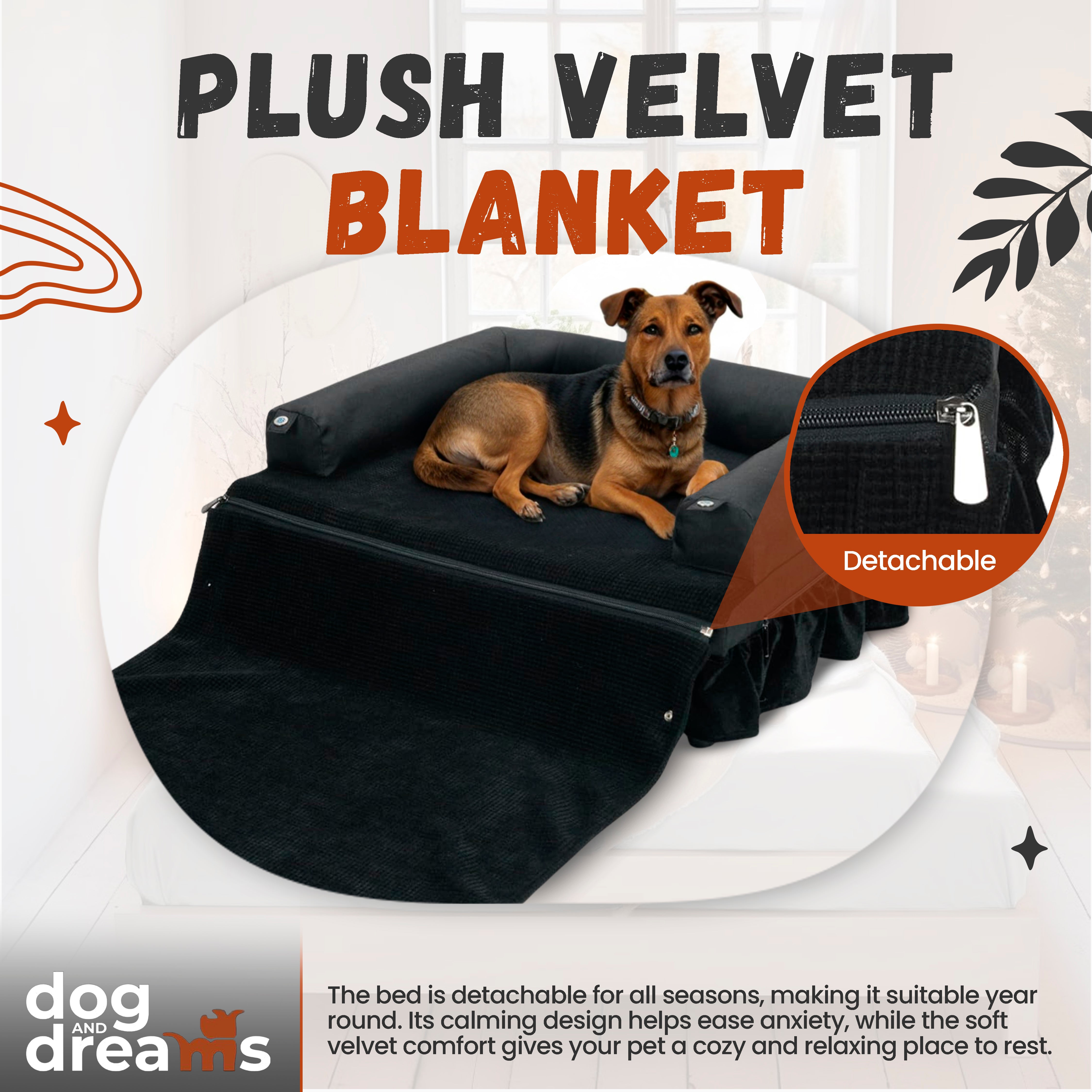 Dog and Dreams velvet plush bed